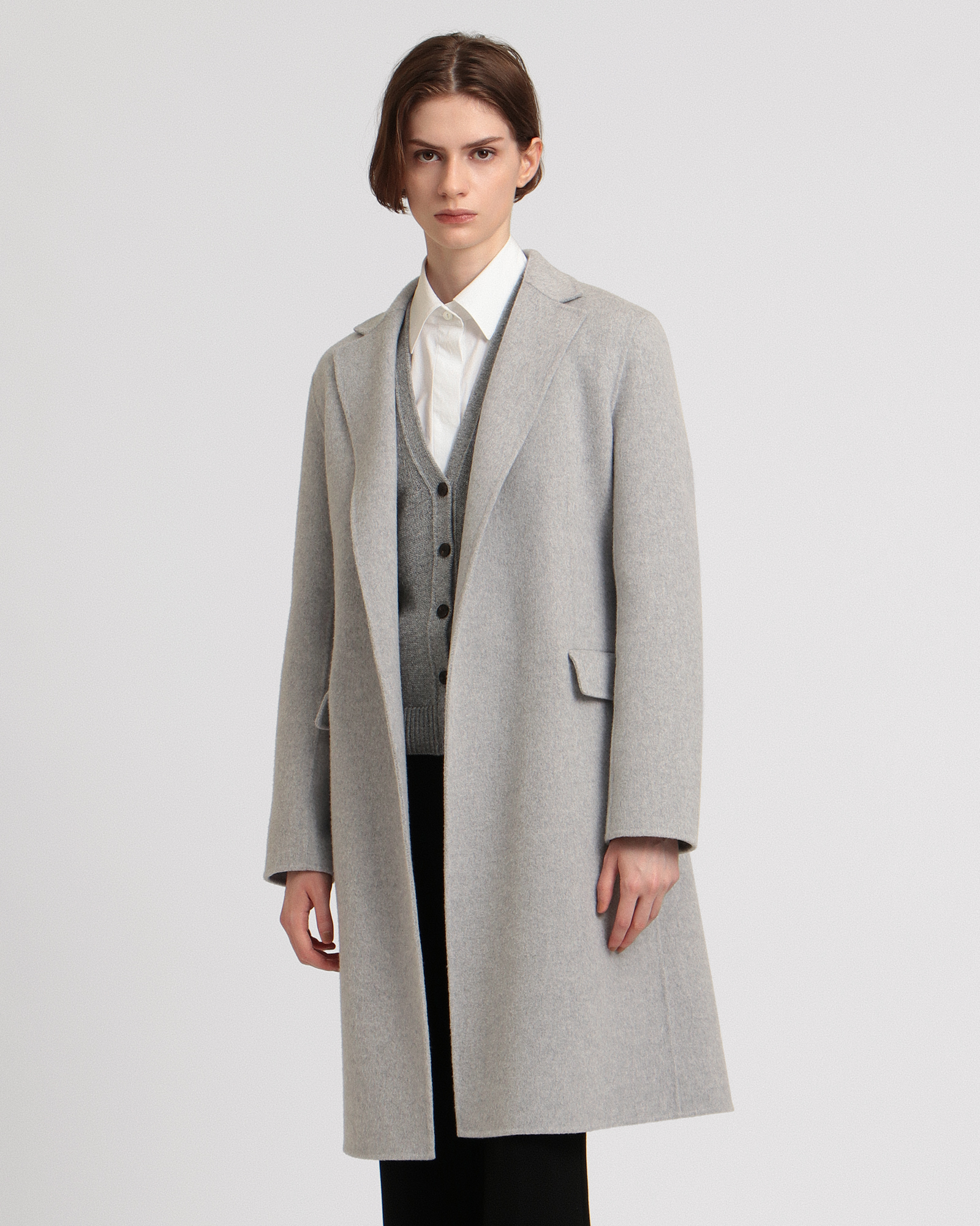 LONG COAT LIKE BELT DRESS グレー　Sロングワンピース/マキシワンピース