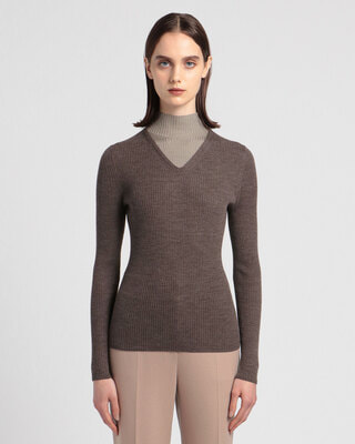 Theory Women's Regal Wool Mirzi Sweater, Dark Beige/Mink at
