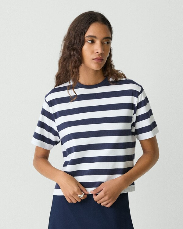【Theory】Wide Stripe Tee Boxy Crew Neck Tee 【Theory】Wide Stripe Tee Boxy Crew Neck Tee