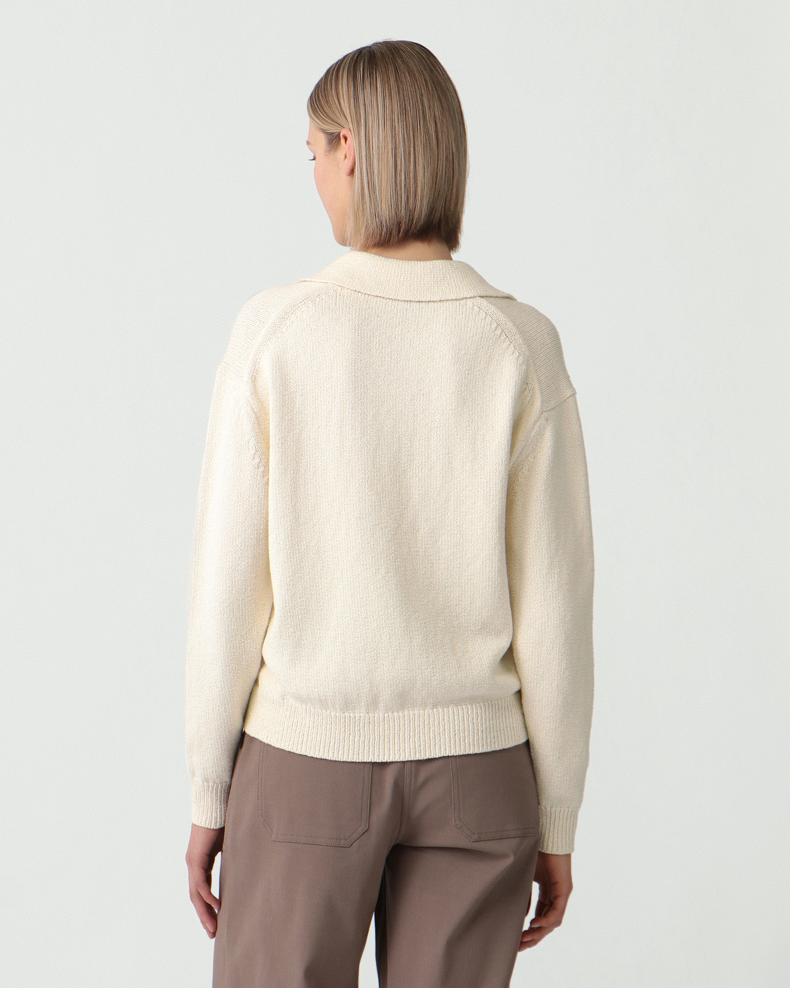 セオリーDouble Knit LT N パンツ新品 XSアイボリー 一部限定カラー Wave Boucle Boyfriend Polo Shirt | WOMEN