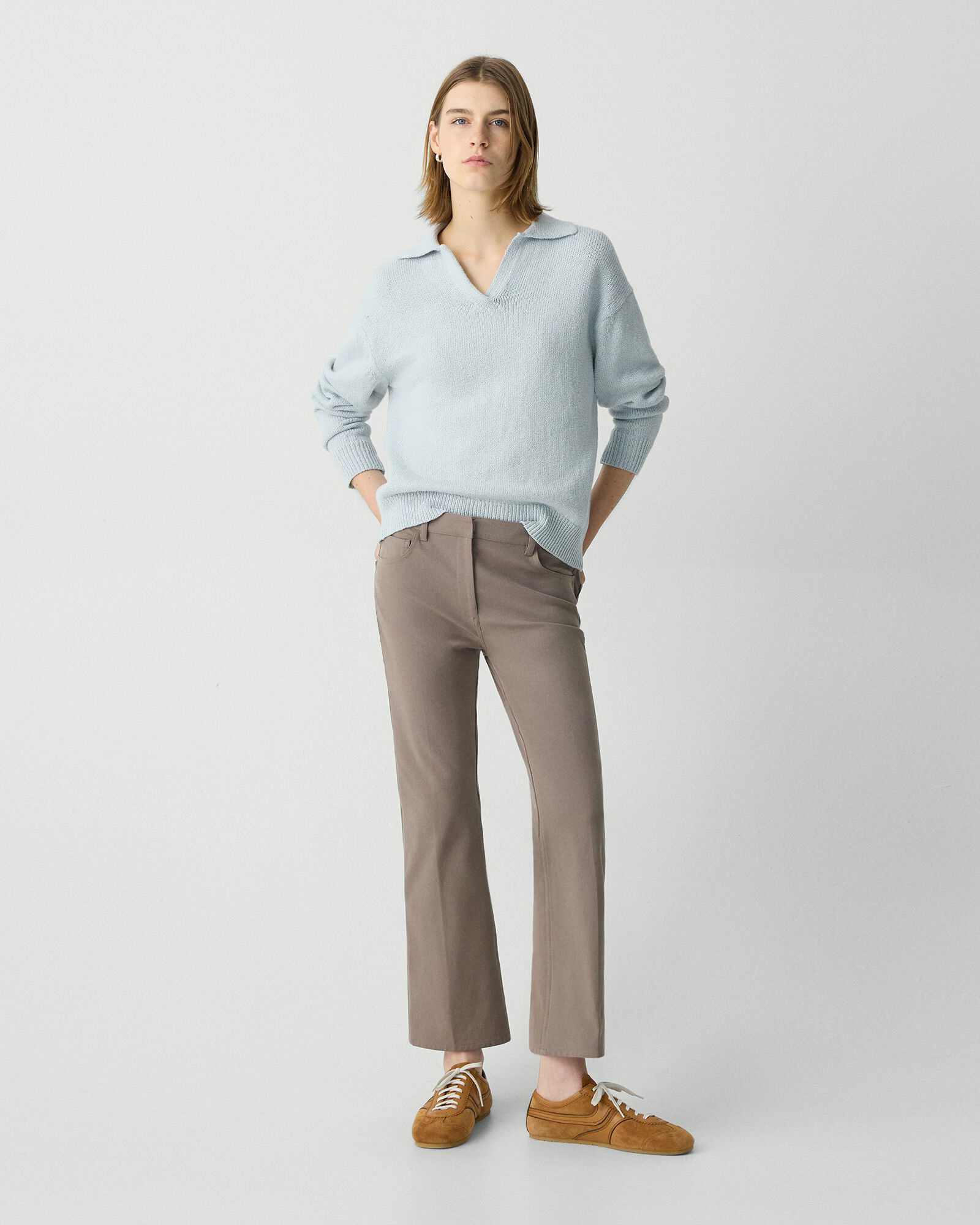 Theory グレー チノパン Zaine 新品タグ付き 一部限定カラー Wave Boucle Boyfriend Polo Shirt | WOMEN