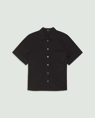 【美品】theory luxe LuxeCotton Leat半袖シャツブラック Cotton Shirting Short Sleeve Cuff Shirt | WOMEN（レディース