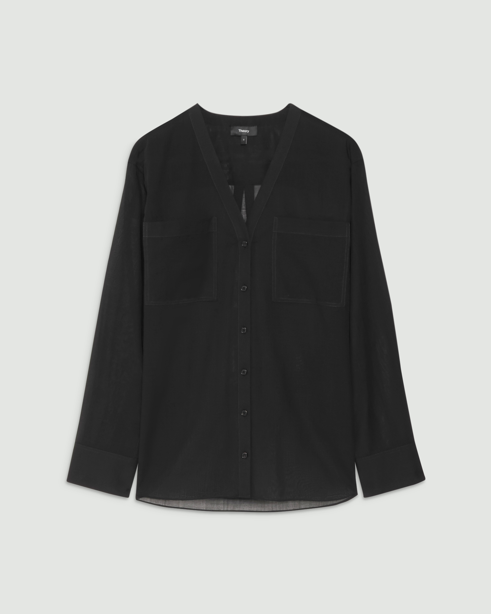 新品　Theory Lightweight Wool Pocket Shirt Black Cotton Oversized Patch Pocket Shirt | Theory