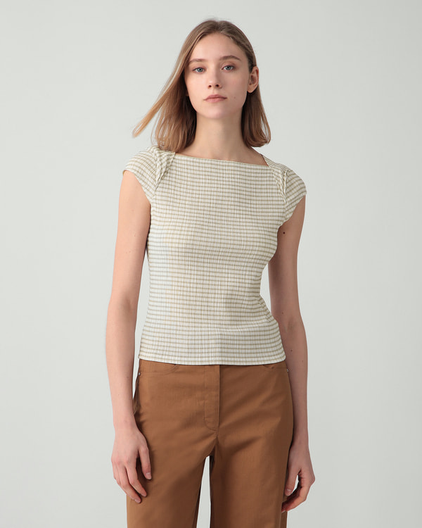 【Theory】Crinkle Check Cao Sleeve Top 【Theory】Crinkle Check Cao Sleeve Top