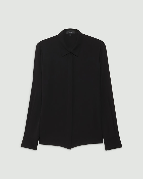 セオリー＊ストレッチシルク とろみ感シフォンブラウス＊黒のレオパード セオリー＊ストレッチシルク とろみ感シフォンブラウス＊黒の