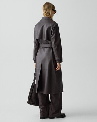 極美品　theory レディース　ピーコート　ブラック2 定価約14万円 一部店舗限定 Sleek Nappa Double Breasted Trench L | WOMEN