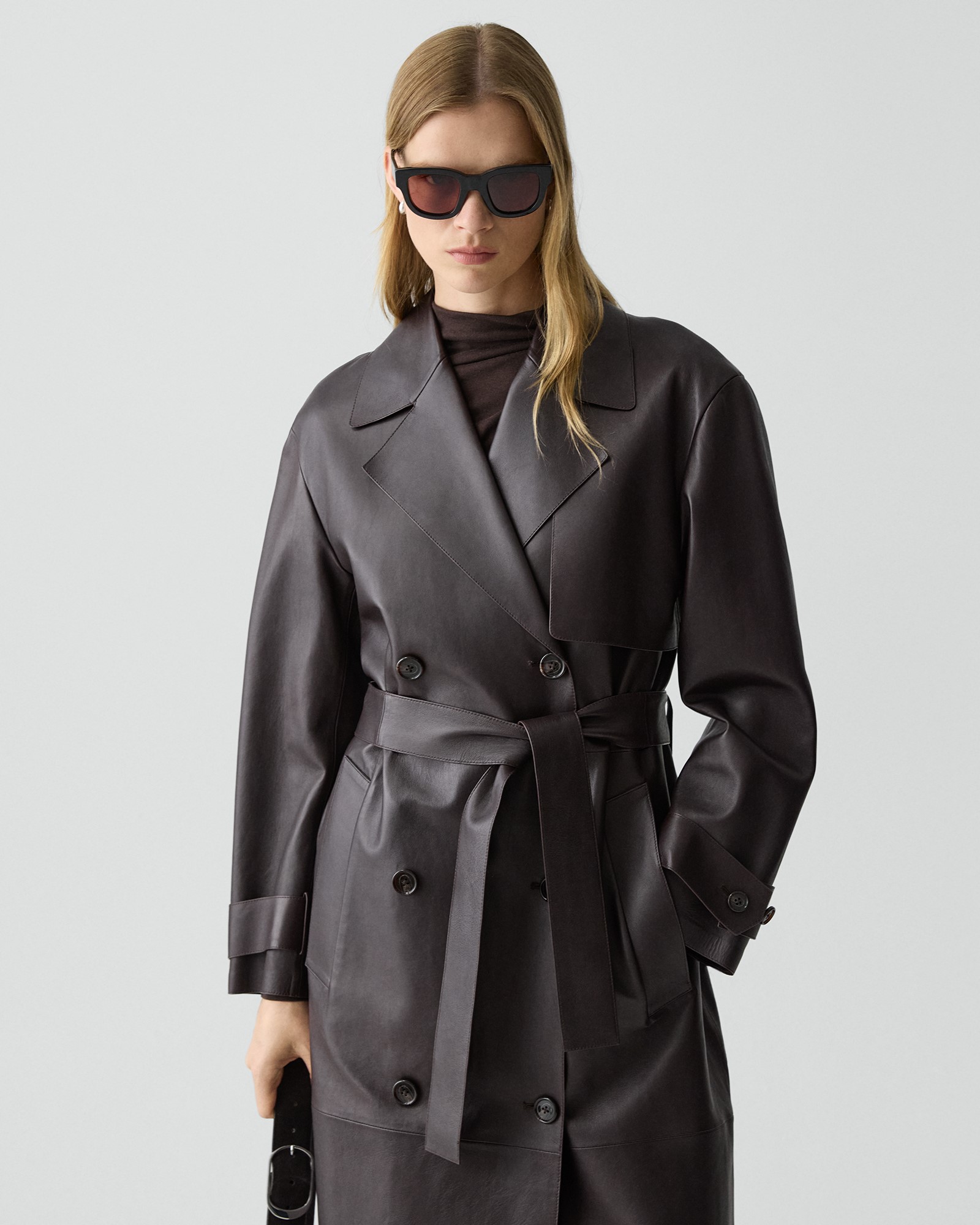 Theory ブラウン トレンチコート Lサイズ　美品 一部店舗限定 Sleek Nappa Double Breasted Trench L | WOMEN
