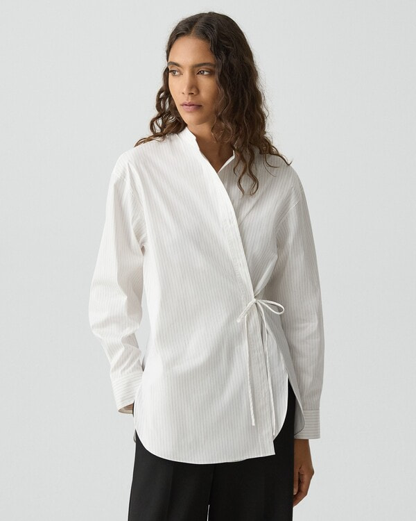 【Theory】Micro Dot Stripe Wrap Shirt 【Theory】Micro Dot Stripe Wrap Shirt