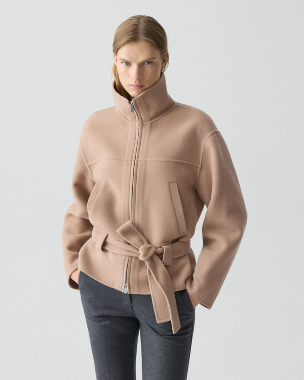 theory ノーカラーウールコート　キャメル Double Face Coat | WOMEN（レディース）｜Theory 公式通販サイト