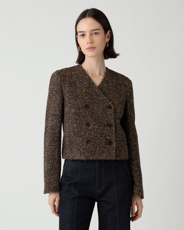 美品　theory luxe レザー切替ツイードジャケットブルゾン38 セオリー(Theory)公式通販