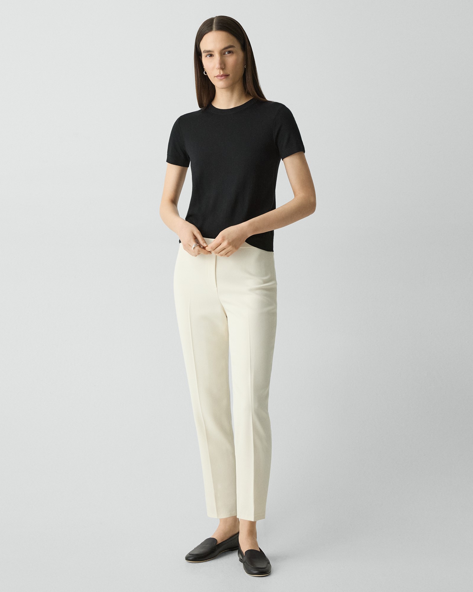 白いひつじ様 Theory パンツスーツ STRETCH CANVAS ノーカラ セオリー