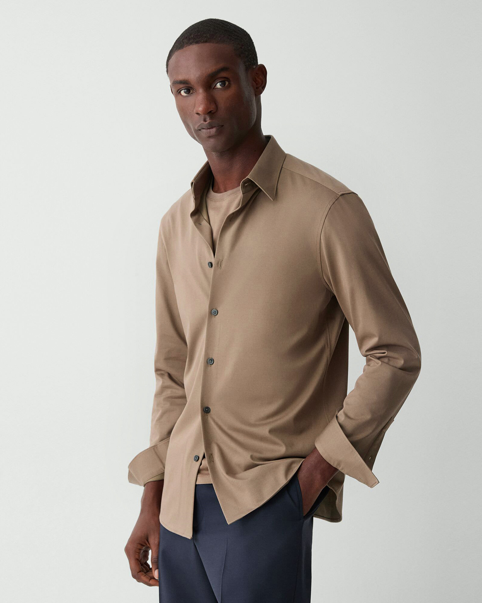 【新品】theory シャツ　Structure Knit Sylvain Blue Structure Knit Tailored Shirt | Theory