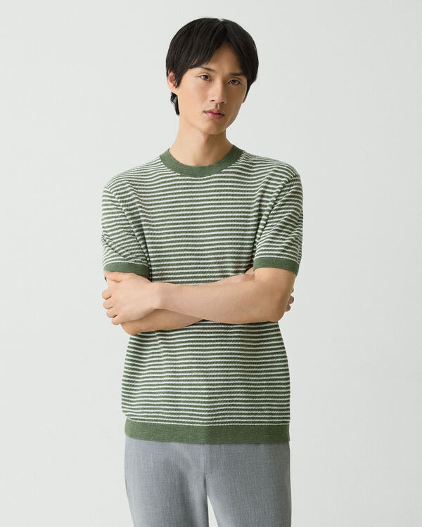 【Theory】Pacific Linen Crewneck Stripe Sweater 【Theory】Pacific Linen Crewneck Stripe Sweater