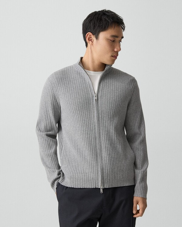 セオリー Theory クルーネック ウールカーディガン グレー S KNIT WEAR LIBRARY | Theory luxe[セオリーリュクス]公式通販サイト