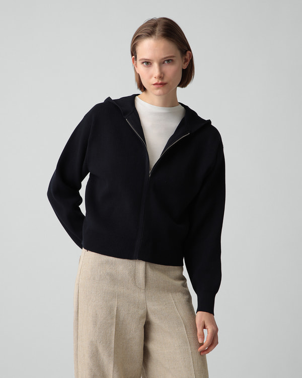 セオリーリュクス ニットパーカー コットンカシミヤ 38 ブラック 手洗い可 22AW theory luxe セオリーリュクス ZORA CACHMERE カシミヤ100% 長袖