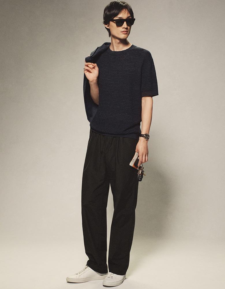 セオリーメンズ☆起毛シャツ美品ネイビー MEN ナイロンベアスムース 半袖Tシャツ ネイビー