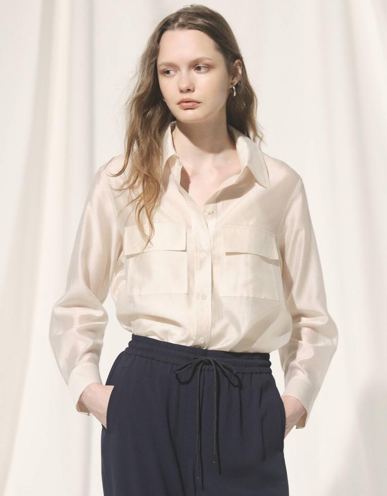 セオリーリュックス シャツ 茶×ベージュ サイズ38 新品格安！♪ 中古・古着通販theory luxe (セオリーリュクス) シャツブラウス