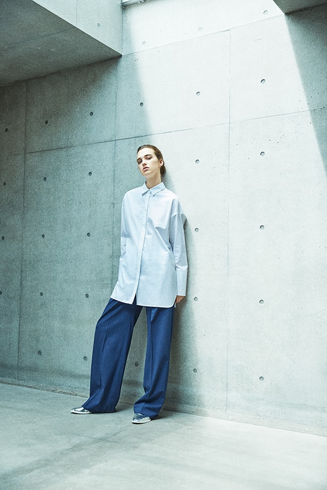 theory luxe 比翼仕立て スタンドカラーブラウス 紺 38